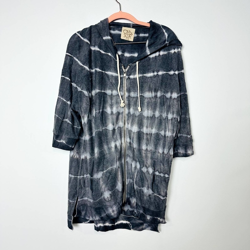 Chaser NWT Tie Dye Full Zip Dolman Sleeve Oversized Hi-Low Hoodie Gray Sz Medium
